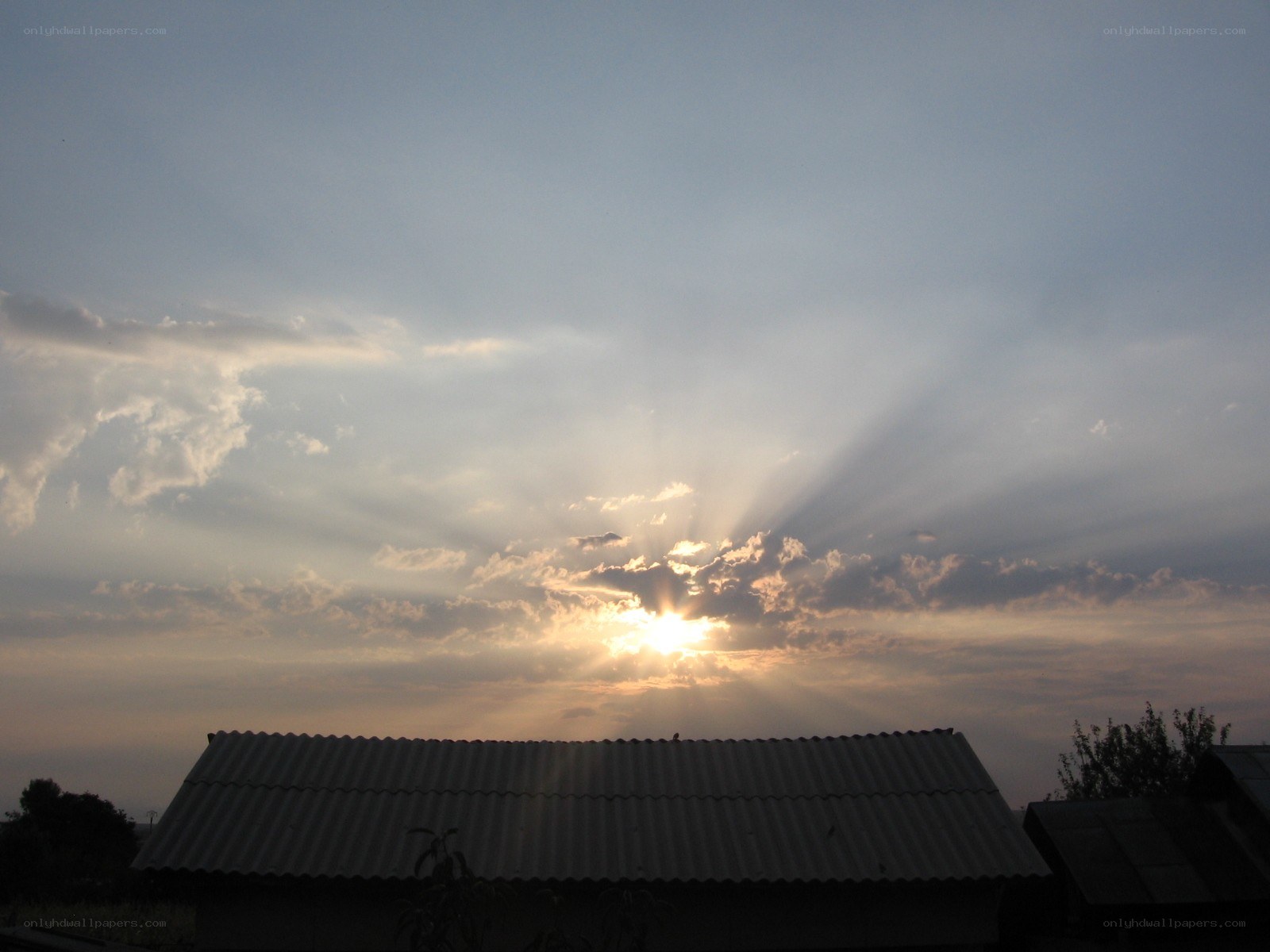 Sunset over a corrugated roof