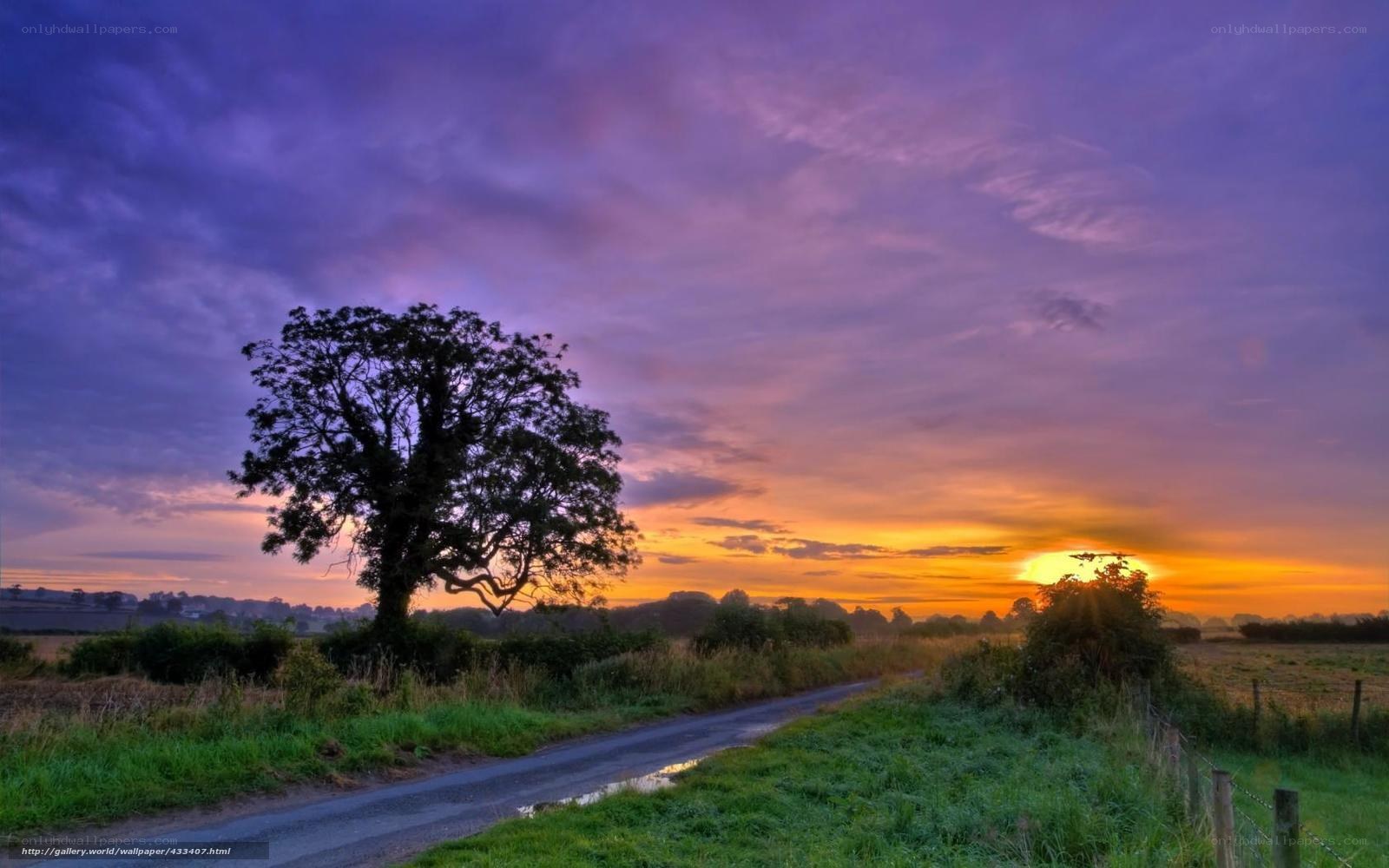 Sunset over a country road