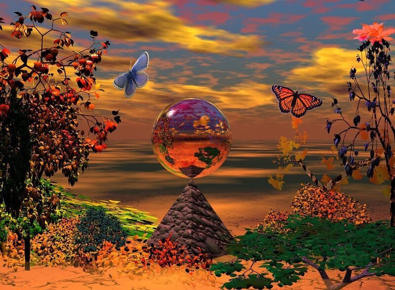 sunset over a crystal sphere