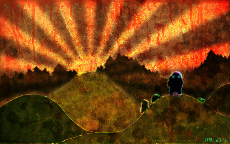 sunset over a dark landscape