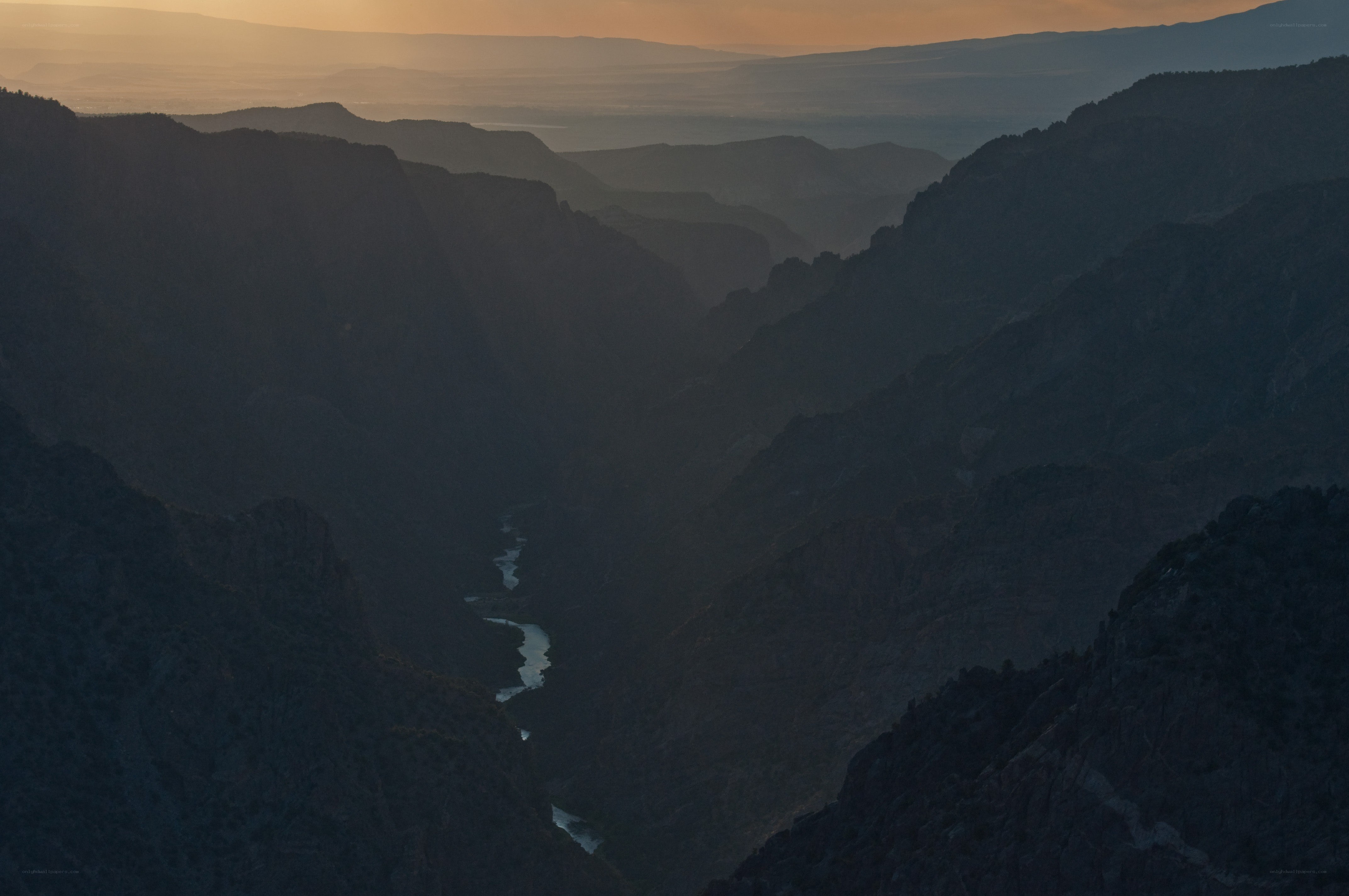 Sunset over a deep canyon