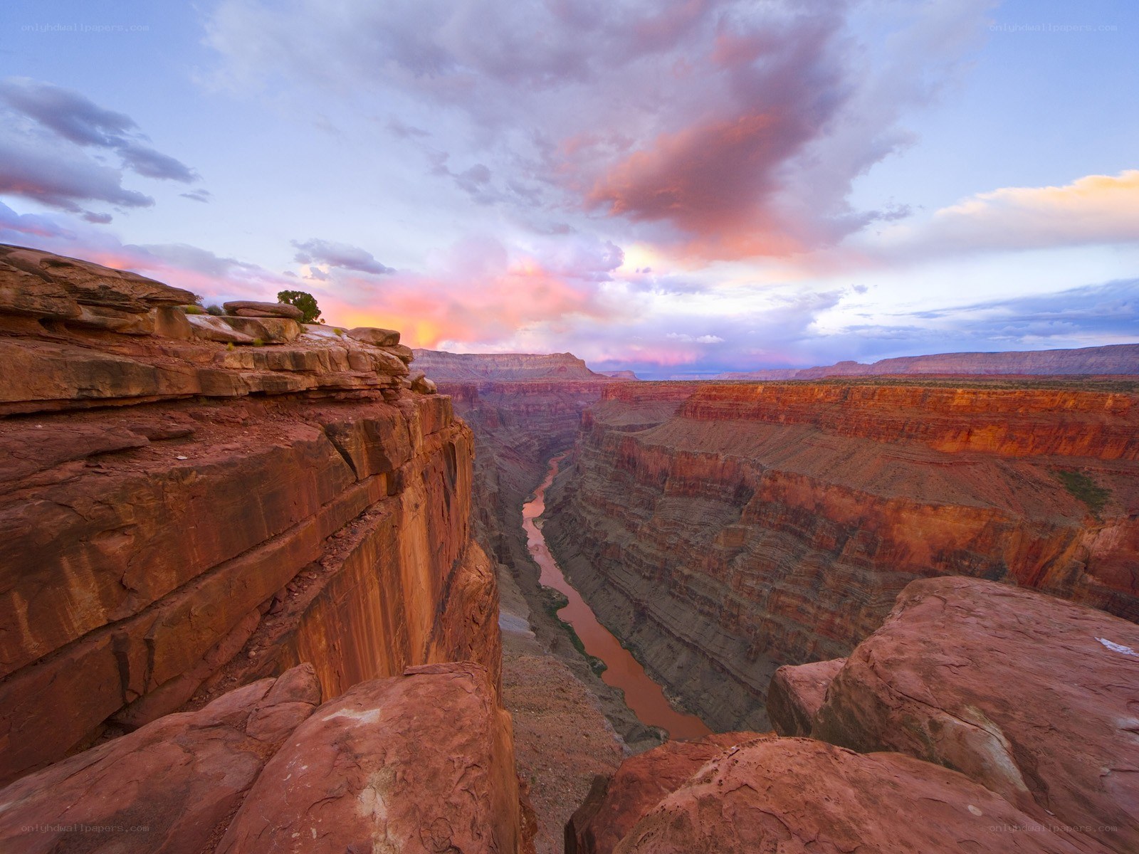 Sunset over a deep canyon