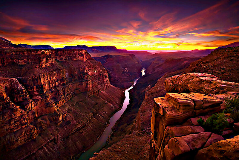 Sunset over a deep canyon