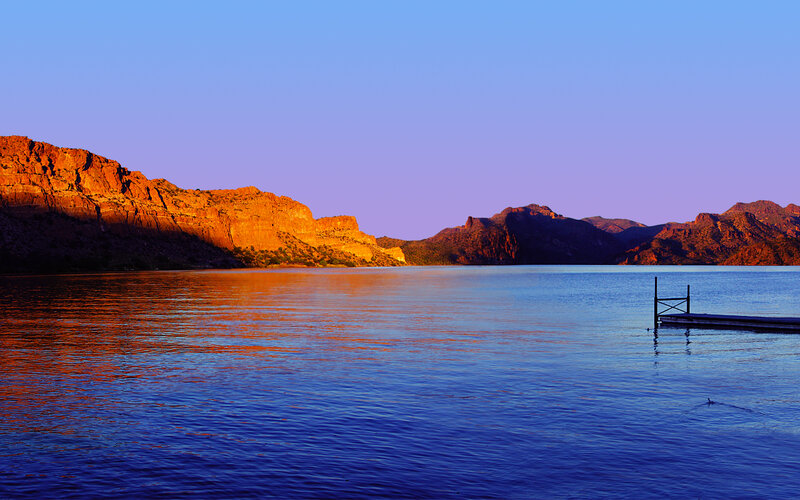 sunset over a desert lake