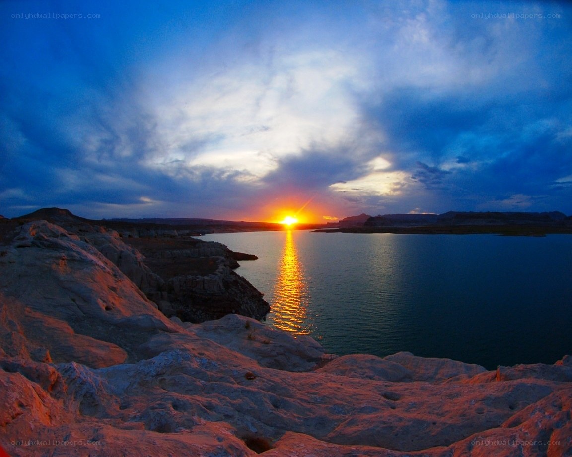 Sunset over a desert lake