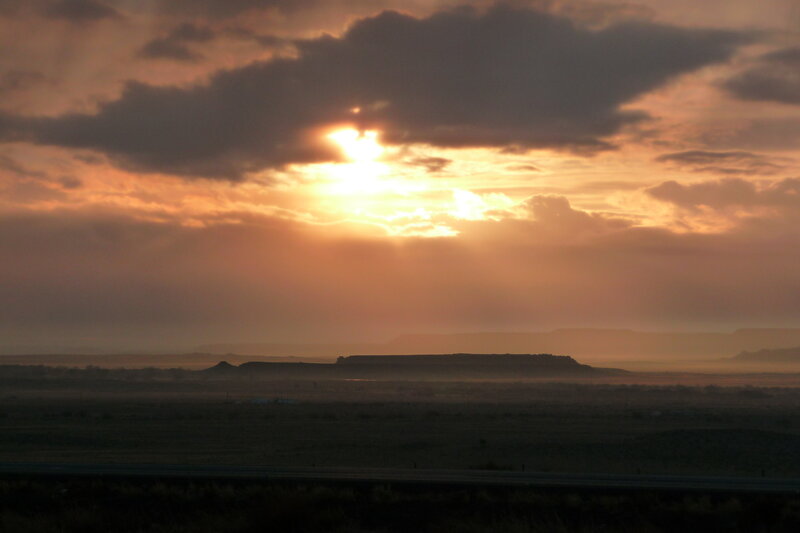 Sunset over a desert landscape