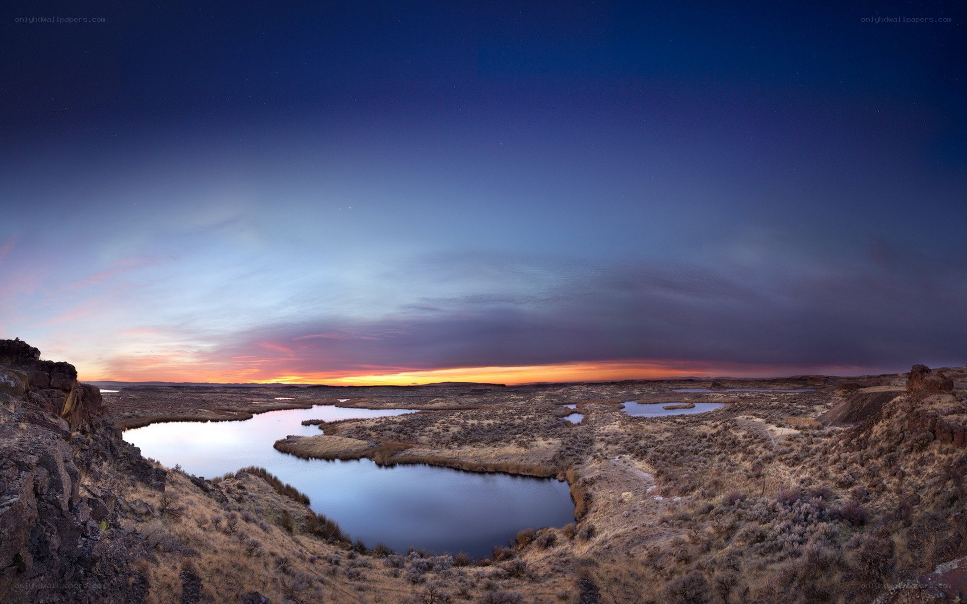 Sunset over a desert wetland