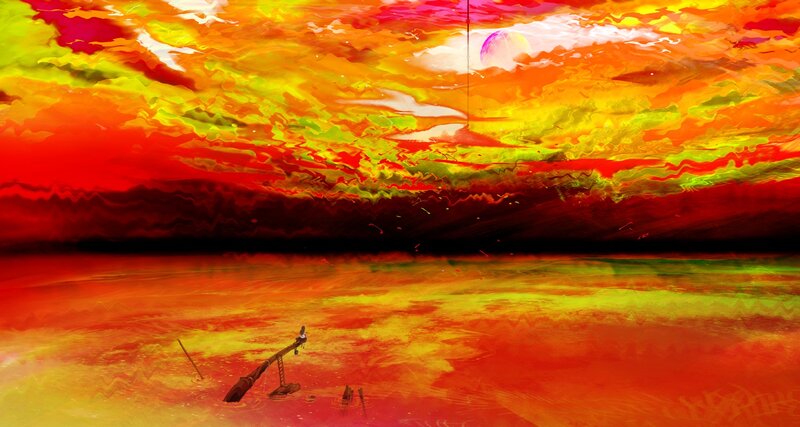 sunset over a desolate sea