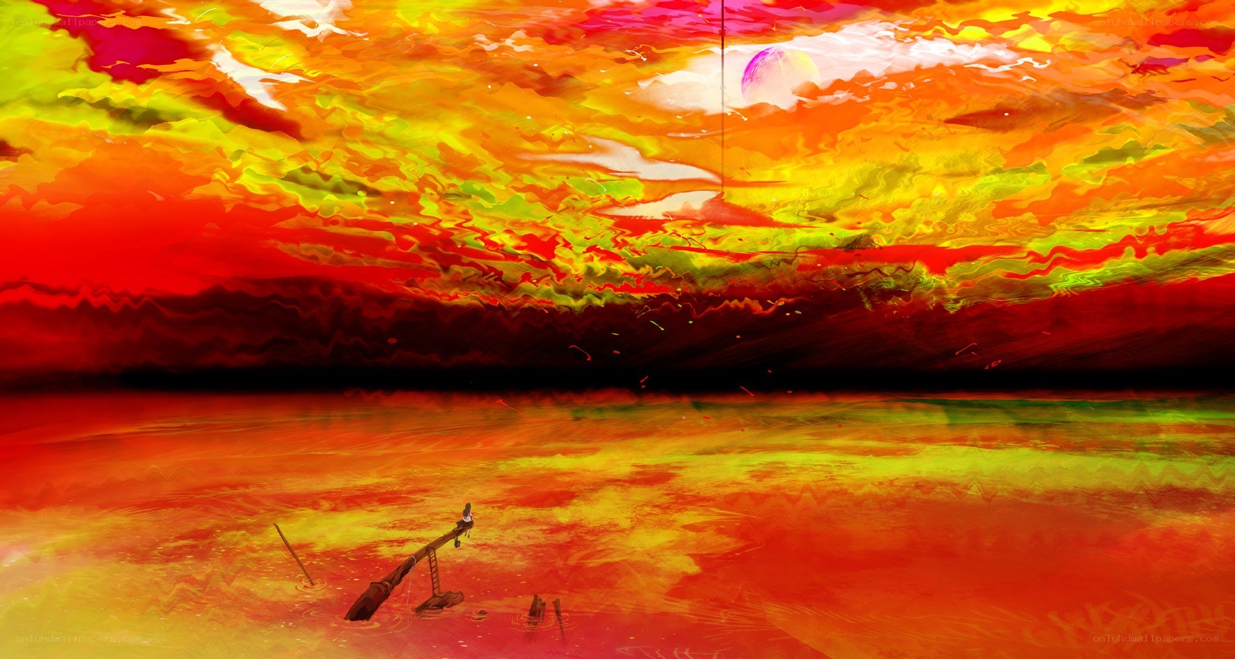 sunset over a desolate sea
