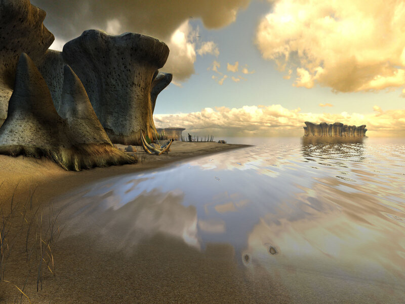 sunset over a desolate shore