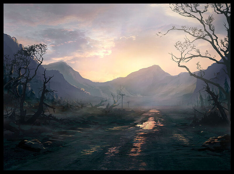Sunset over a desolate valley