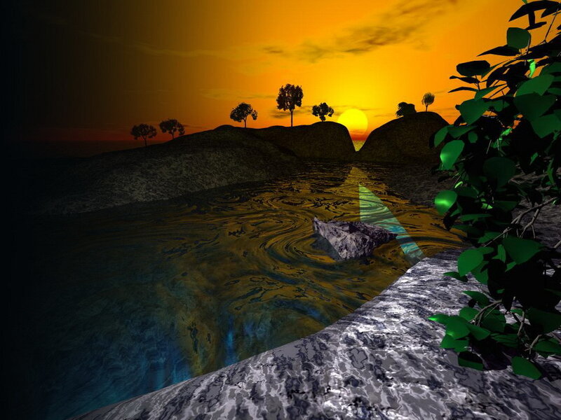 sunset over a digital landscape
