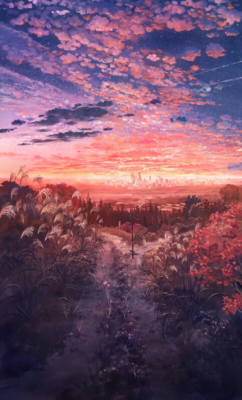 Sunset over a distant city