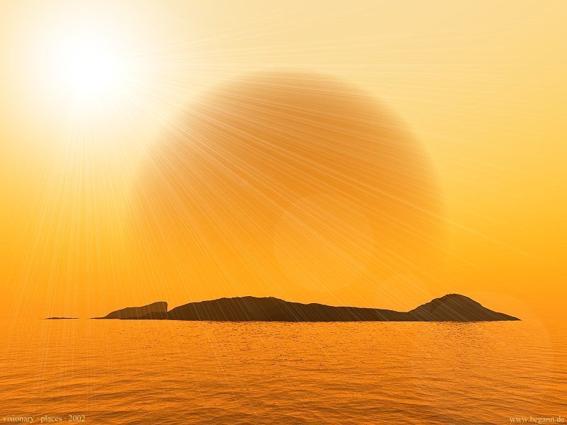 Sunset over a distant island