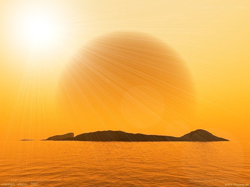 Sunset over a distant island