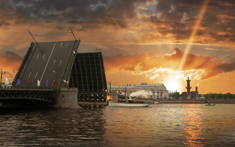 Sunset over a drawbridge
