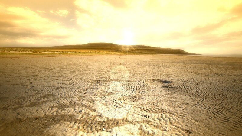 Sunset over a dry lakebed