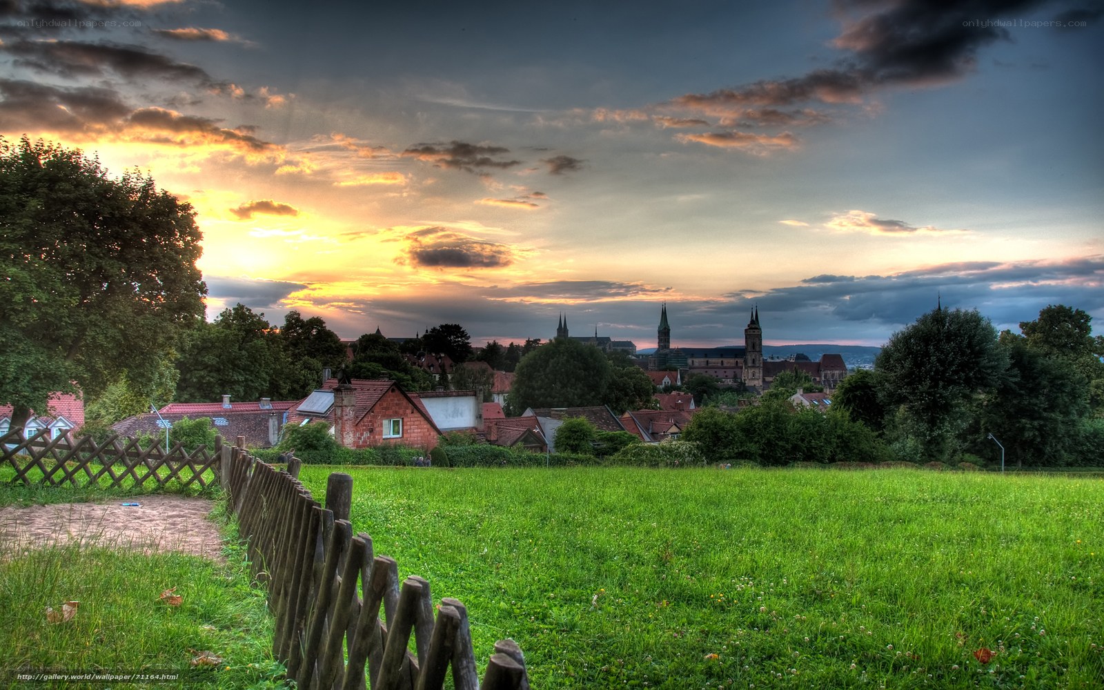 Sunset over a European town