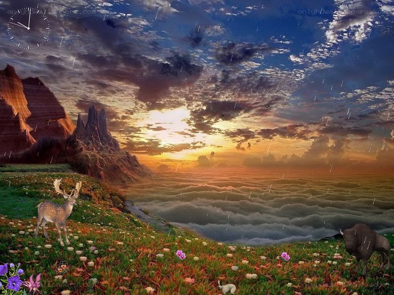 Sunset over a fantastical landscape