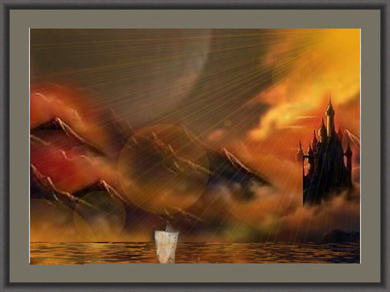 sunset over a fantasy castle