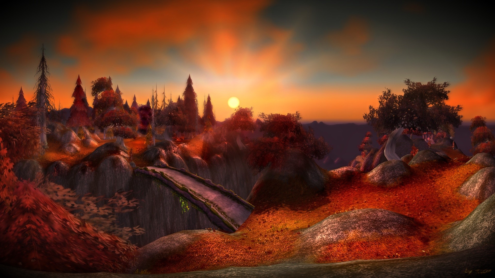 sunset over a fantasy landscape