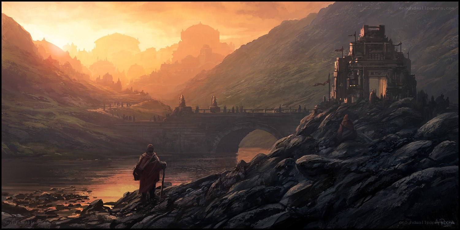 Sunset over a fantasy valley