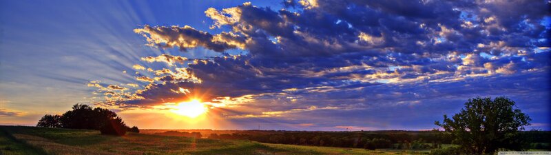 Sunset over a Field — Blue, Dramatic, Photograph, Clouds