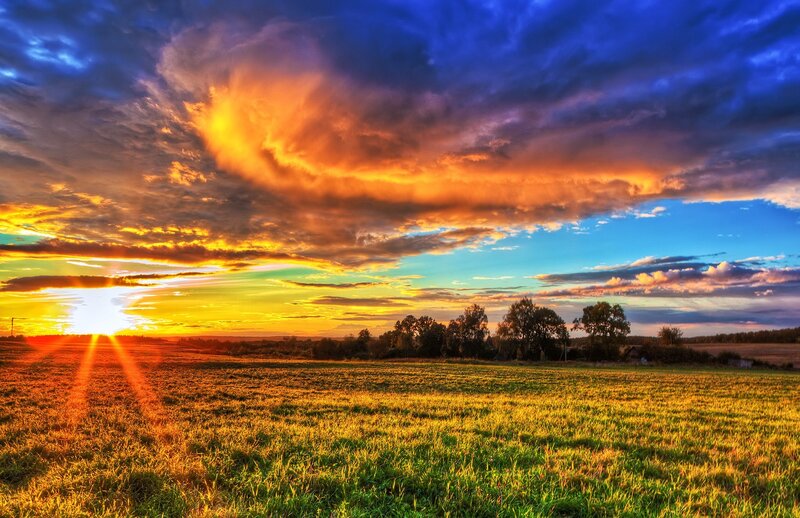 Sunset over a Field — Blue, Dramatic