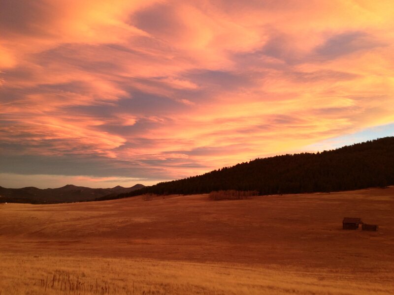 Sunset over a Field — Orange, Dramatic, Photograph, Mountain