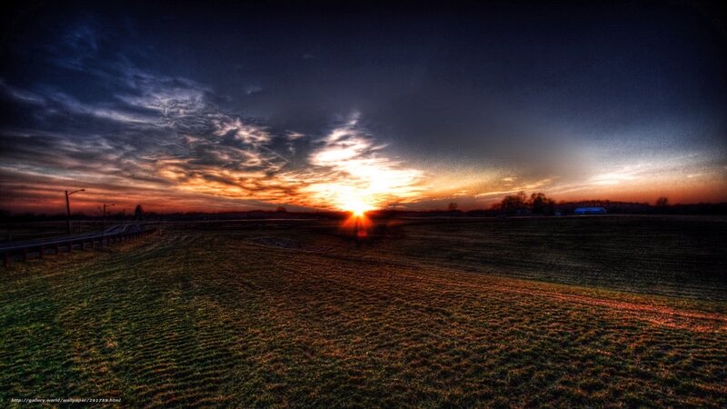 Sunset over a Field — Orange, Dramatic, Photograph, Road