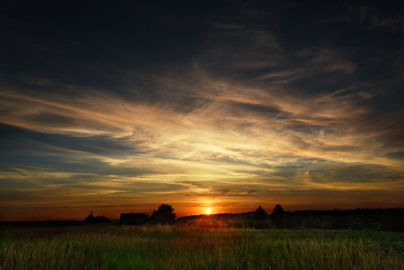 Sunset over a Field — Orange, Dramatic, Photograph, Sun