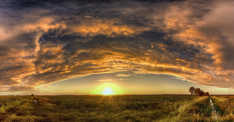 Sunset over a Field — Orange, Dramatic, Photograph