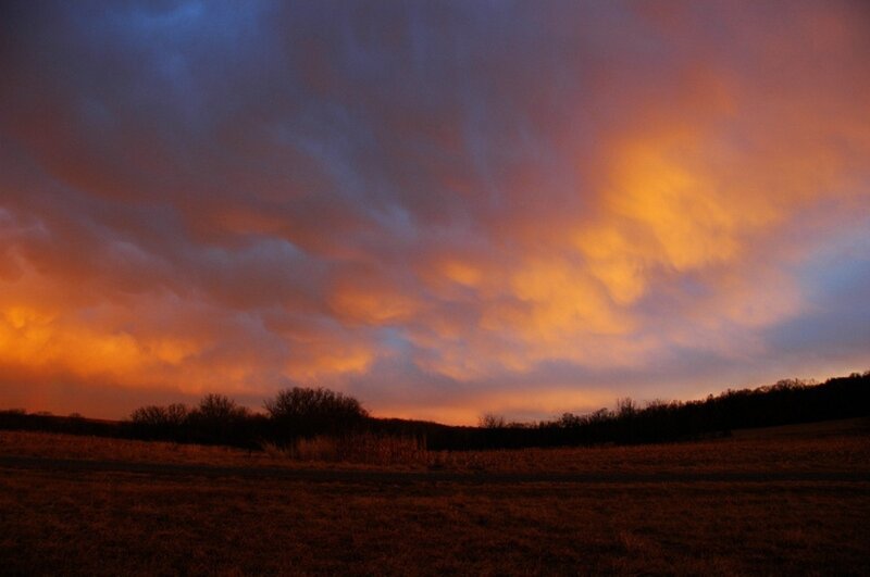 Sunset over a Field — Orange, Dramatic