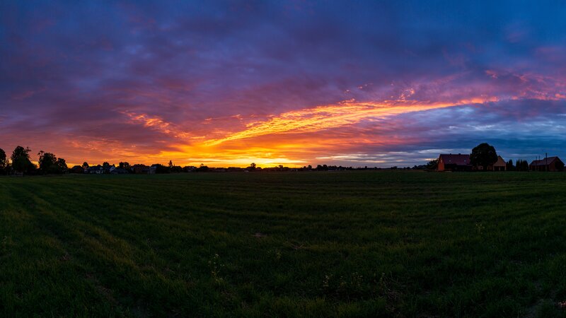 Sunset over a Field — Purple, Dramatic, Photograph