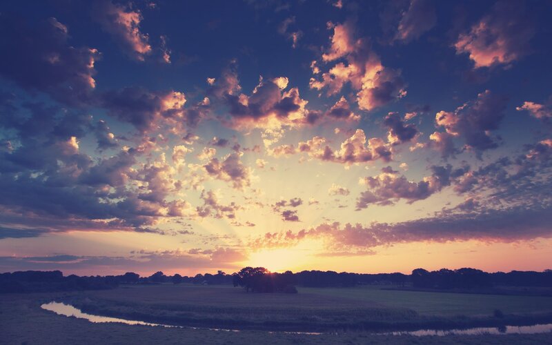 Sunset over a Field — Purple, Serene