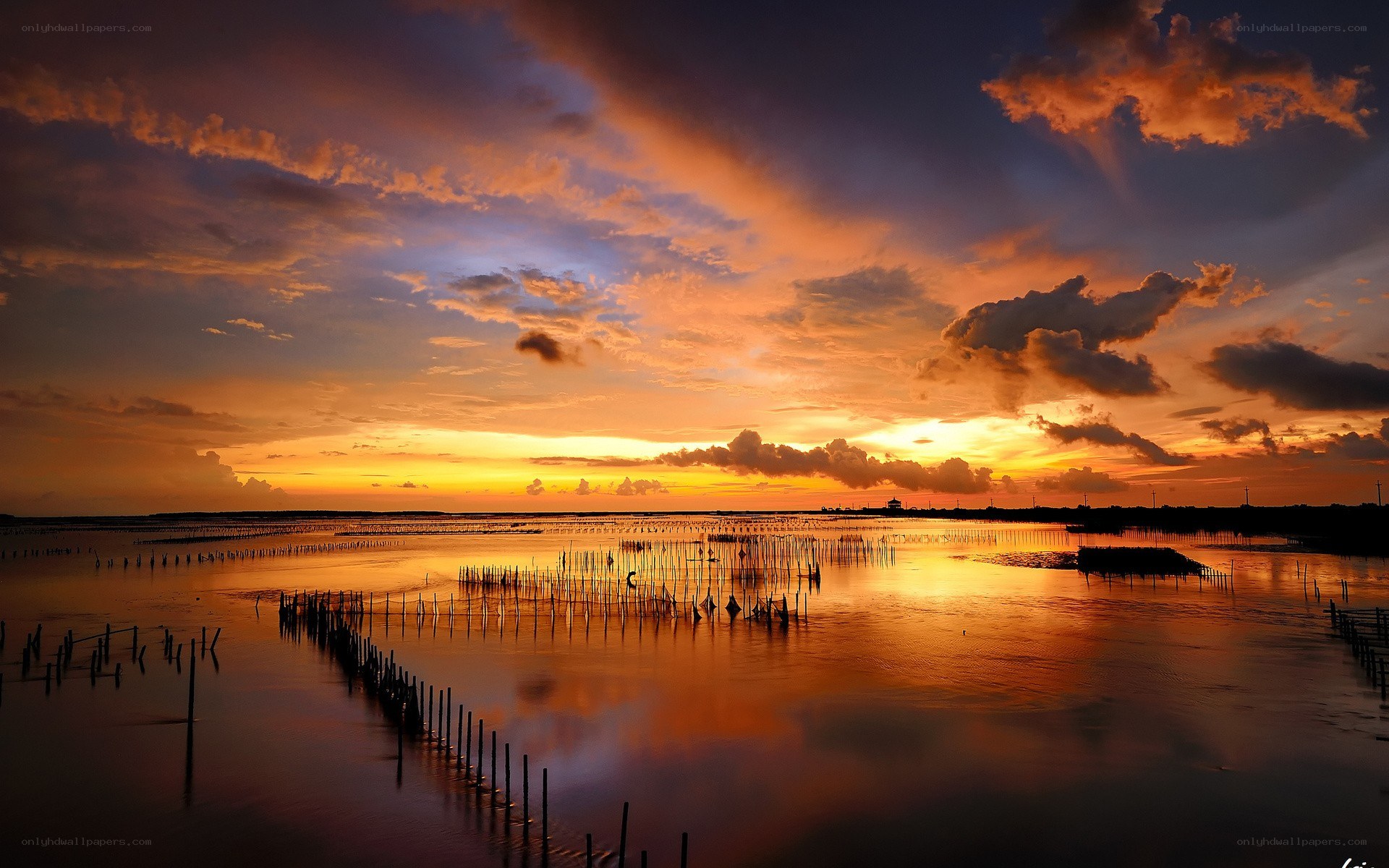 Sunset over a fishing village