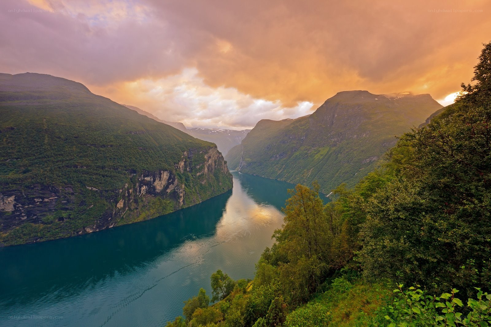 Sunset over a fjord
