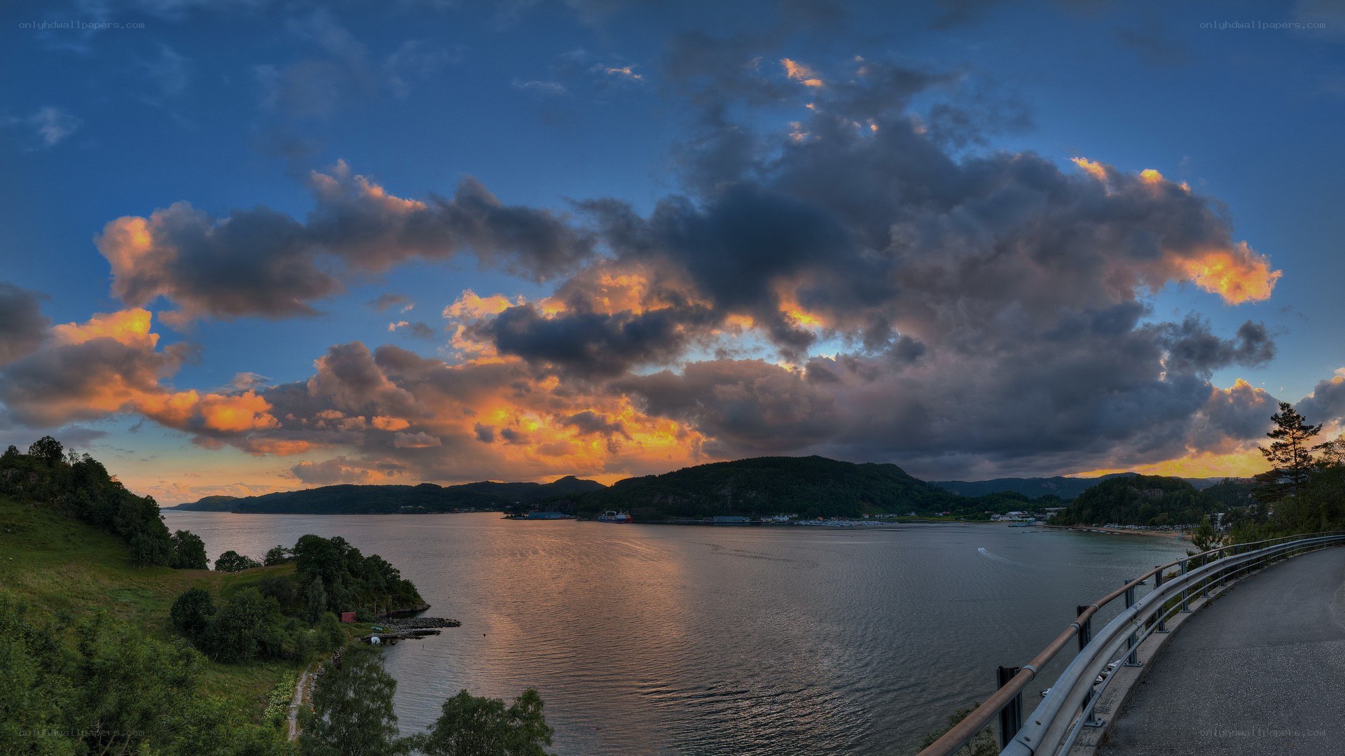 sunset over a fjord