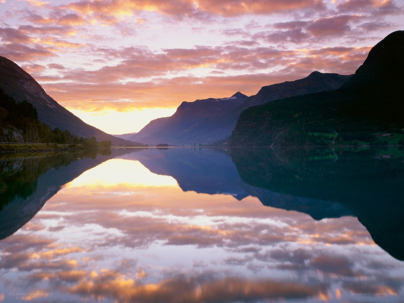 Sunset over a fjord