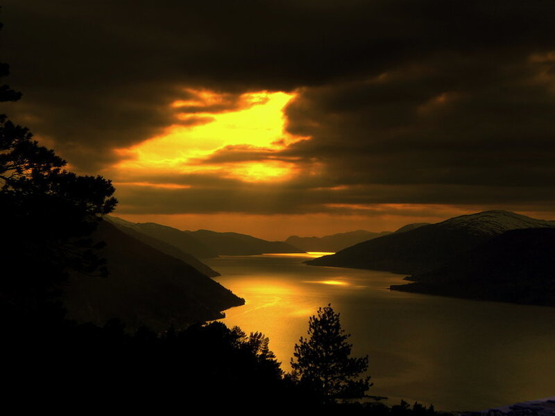 Sunset over a fjord