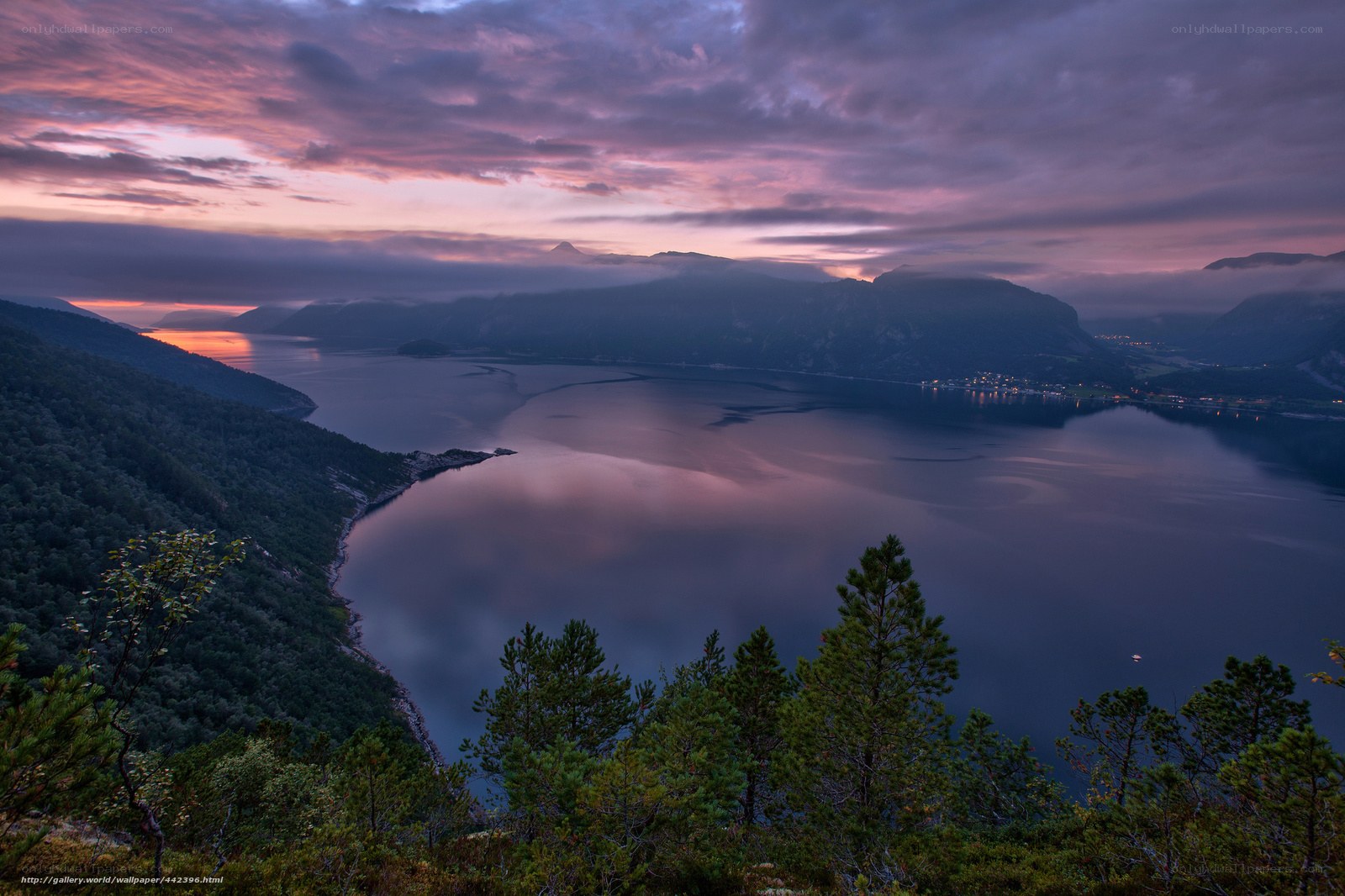 Sunset over a fjord