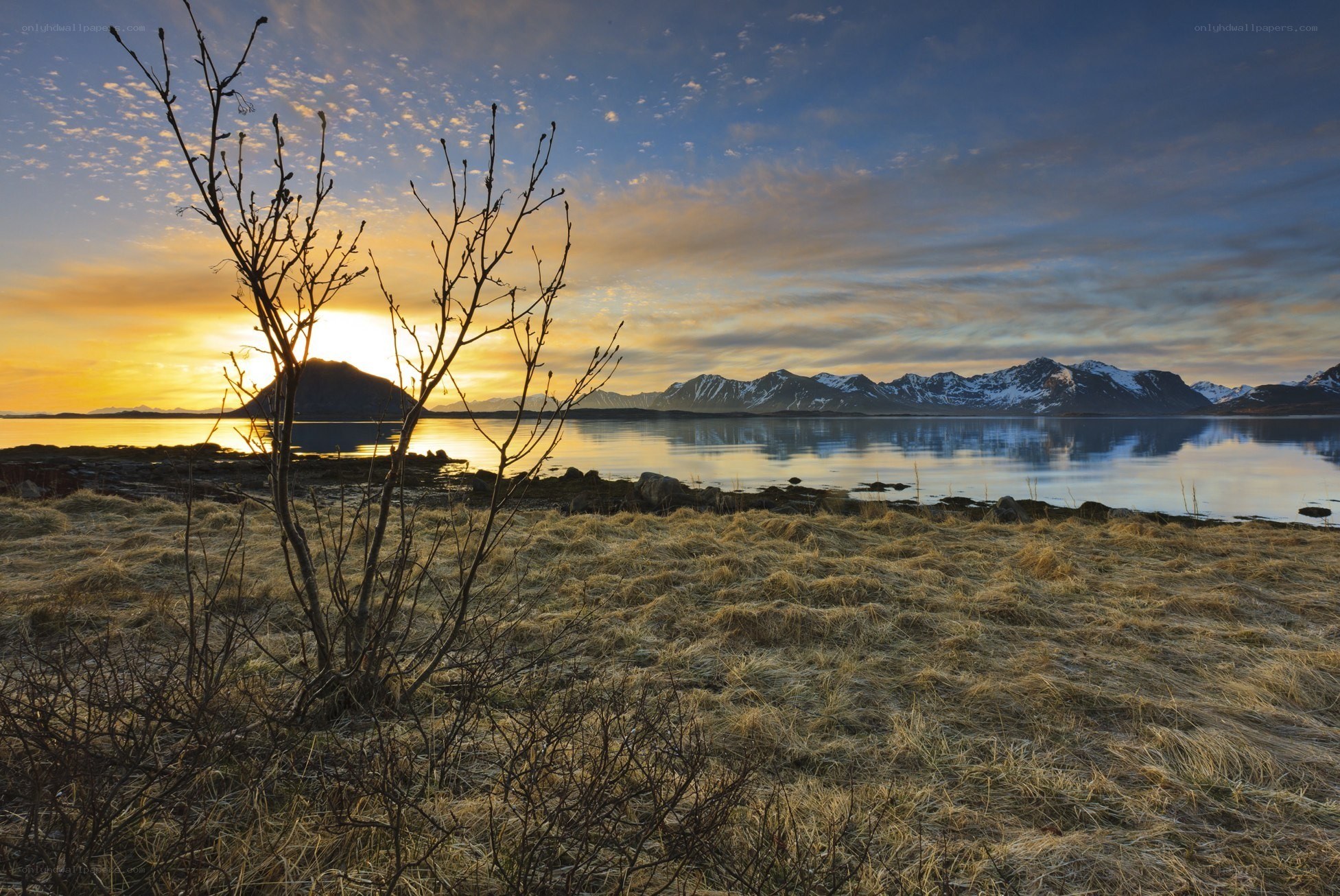 Sunset over a fjord