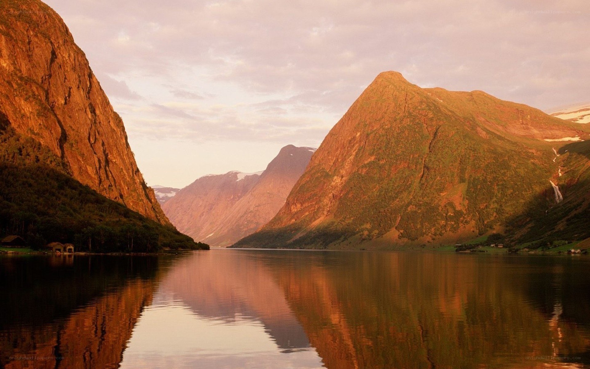 sunset over a fjord
