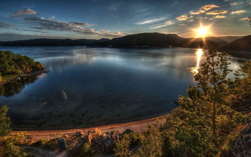 Sunset over a Fjord — Blue, Serene, Photograph