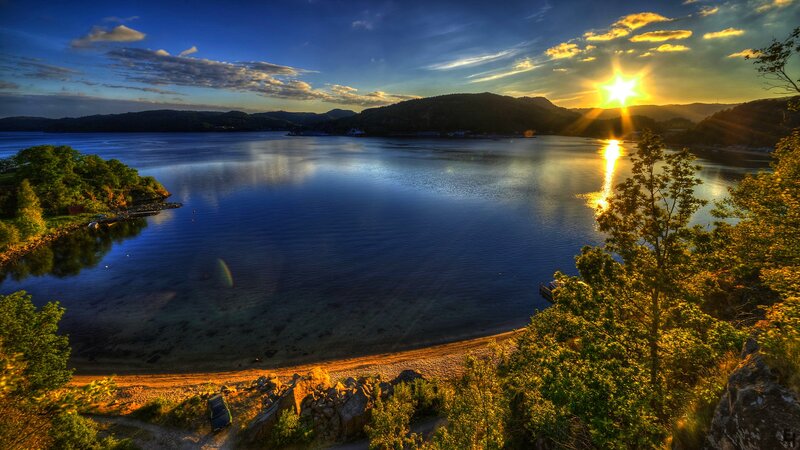 Sunset over a Fjord — Blue