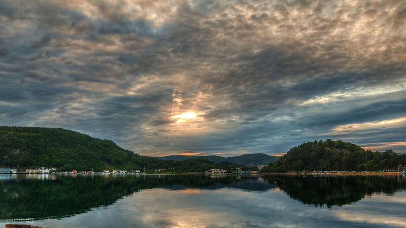 Sunset over a Fjord — Gray