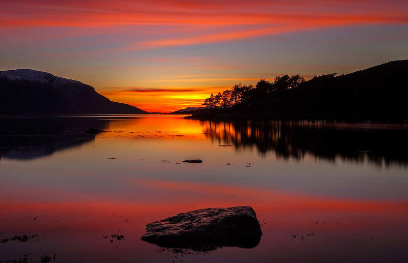 Sunset over a Fjord — Red
