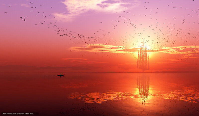 Sunset over a floating castle