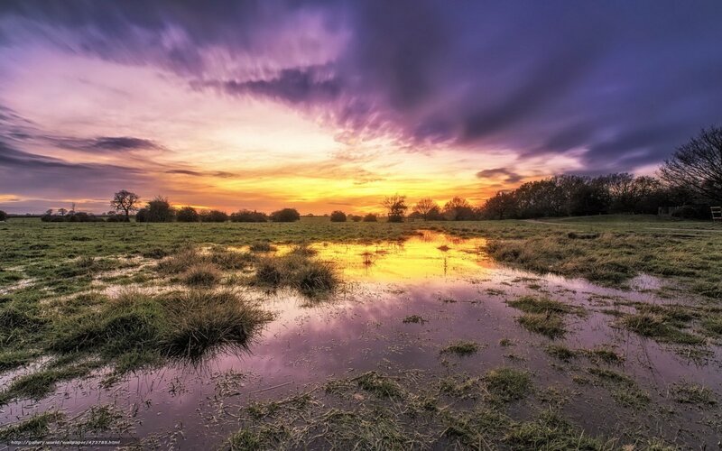 Sunset over a flooded field