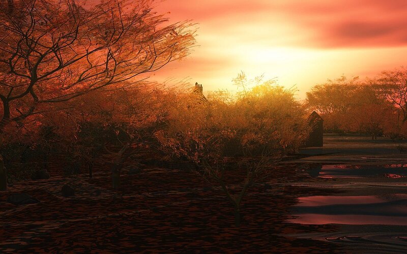 Sunset over a flooded park
